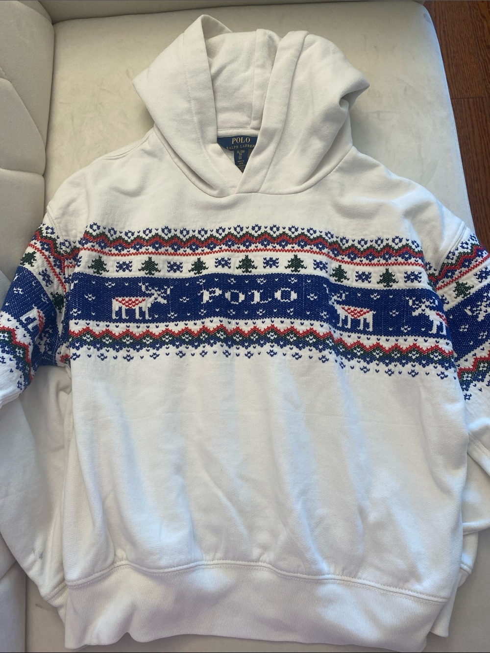 Polo by Ralph Lauren White Festive Knit-Pattern Hoodie